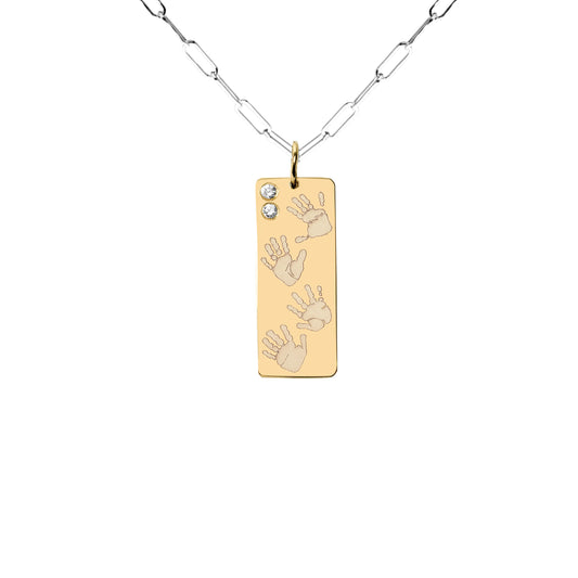 Handprints / Footprints Heavy Tag Paperclip Chain Necklace with Diamonds