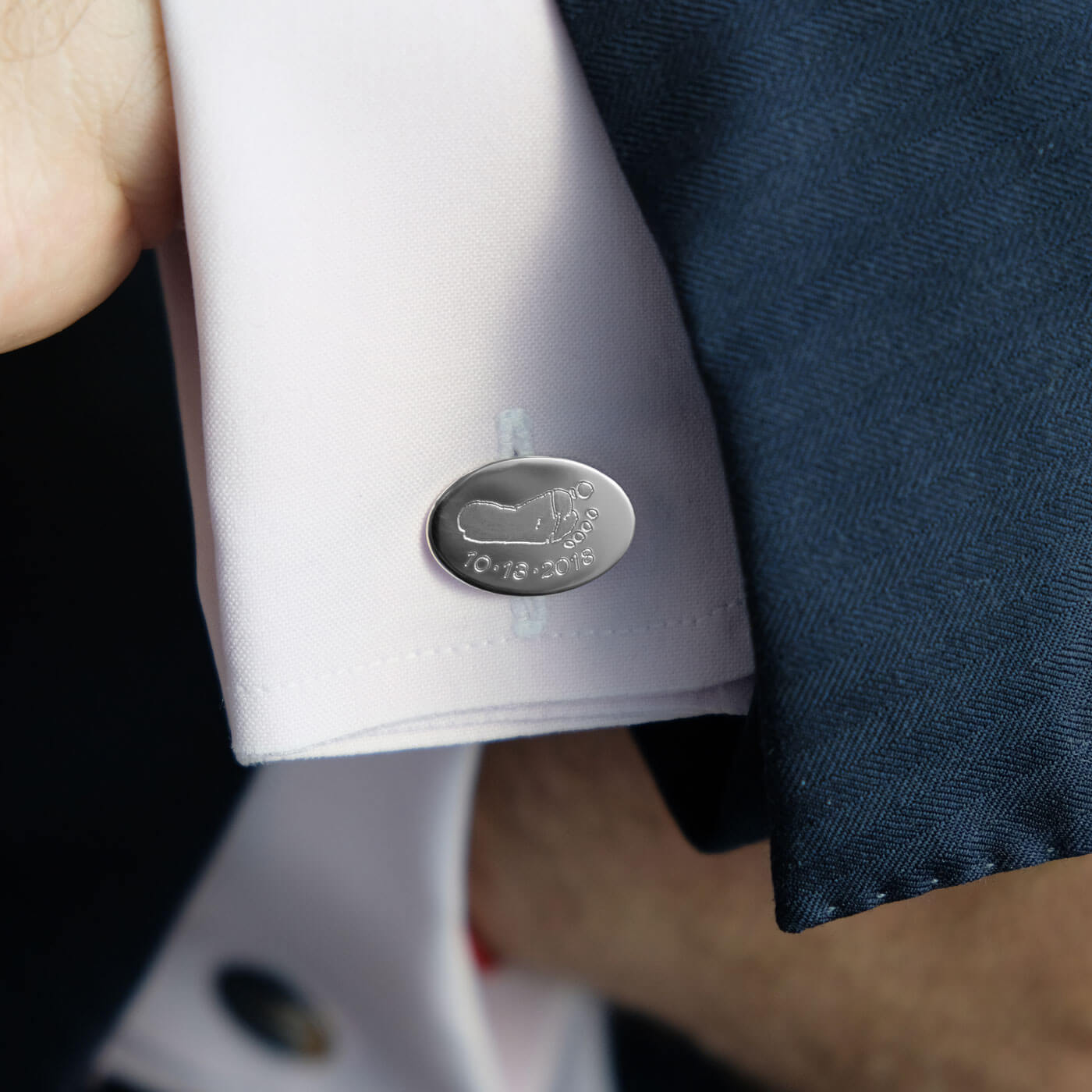 Baby Footprint / Handprint Oval Cufflinks in 925 sterling silver