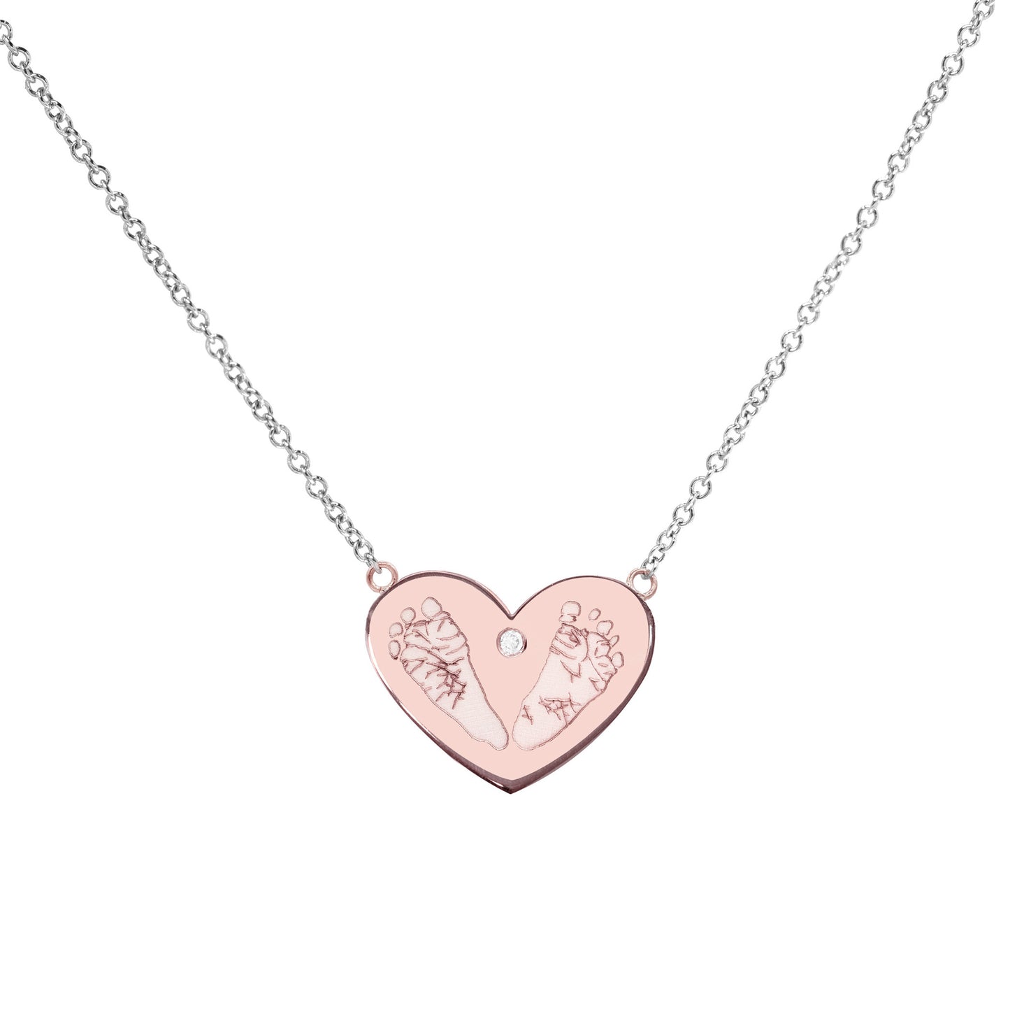 Footprints Heart Necklace with a Diamond