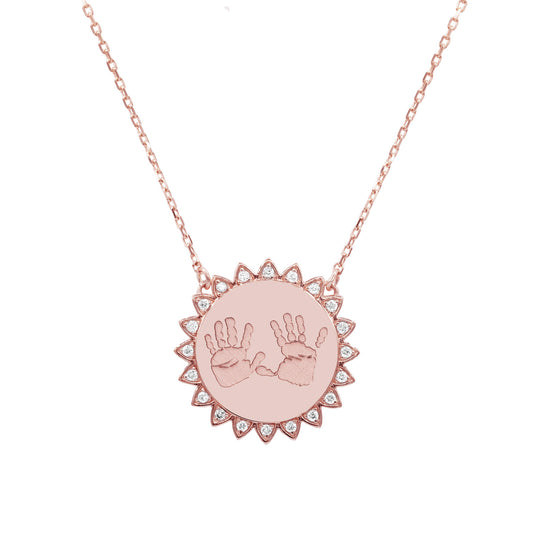 Footprints / Handprints Small Sun Necklace with Diamonds