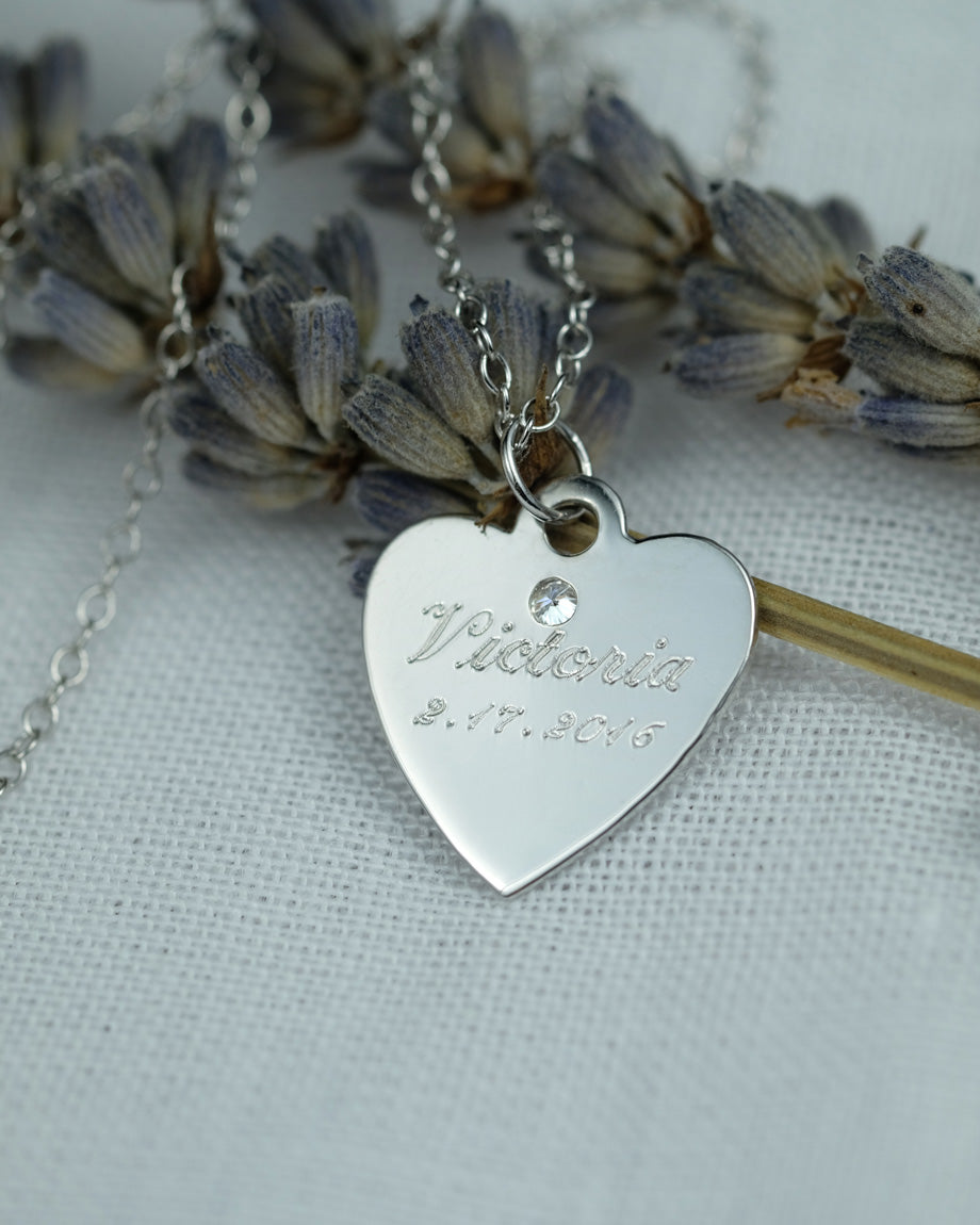 Handprint / Footprint Heart Necklace with a Diamond