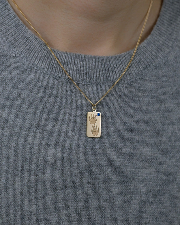 Baby Handprint / Footprint Wheat Chain Tag Necklace with a Diamond